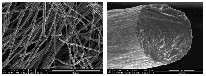 The morphology of carbon felt and single carbon fiber end before coating The morphology of carbon felt and single carbon fiber end before coating